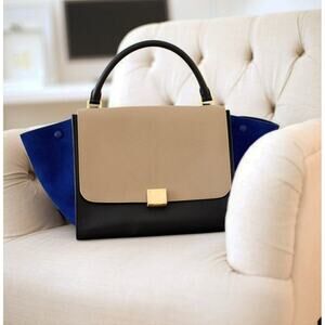 Celine Large Tricolor Trapeze Bag Limited Edition in Royal Blue, Black and Taupe